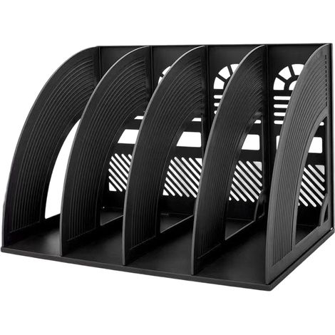 Porte-Revues - 4 Compartiments - Plastique Robuste - 33,7 x 23,5 x 23,5 cm - Bureau École Maison - 1 Pièce