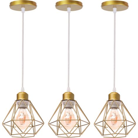 Industrielle Pendelleuchten, 3er Gold Hängelampe aus Metall E27 Vintage Hängeleuchte im Diamant Käfig für Küche Wohnzimmer Esszimmer Cafét