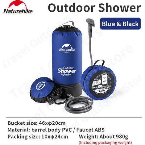 Sac de douche de camping Naturehike, grande capacité (11 L), ultraléger et portable, avec embout et tuyau de 2 m.-AquaForge (1/5)