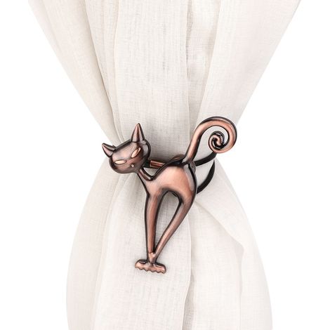 Pinces à rideaux magnétiques chat mignon pour la maison, avec boucle et embrasse, couleur bronze rouge. (1/5)