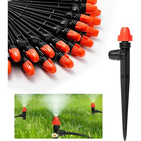 Arroseurs goutte à goutte pour tuyau de 6,35 mm (1/4") : Arroseurs goutte à goutte orientables à 360° avec raccord de verrouillage - Goutteur de brumisation avec piquet pour jardin (1/5)