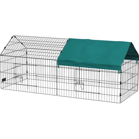 Außengehege für Kaninchen, Stahlrahmen mit UV-Schutz und abschließbaren Türen, 185 x 75 x 75 cm, grün