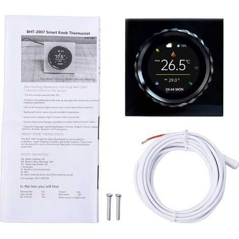 Thermostat WiFi intelligent chauffage électrique 16A – Programmable numérique écran 1,6" jour/semaine/température/humidité verrouillage enfant plancher chauffant noir (1/5)
