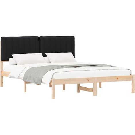 Lit double  Lit adulte  Cadre de lit avec tête de lit rembourrée Noir 160 x 200 cm