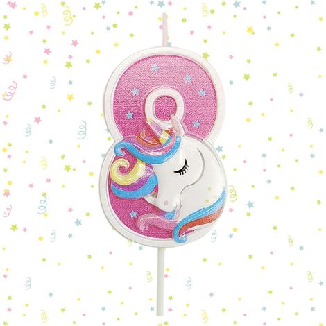 Bougie pour 8 ans pour fille - Décoration de gâteau licorne 3D - Arc-en-ciel - Bougie d'anniversaire - Chiffres 8 roses - Décoration d'anniversaire pour fille de 8 ans - Arc-en-ciel (1/5)
