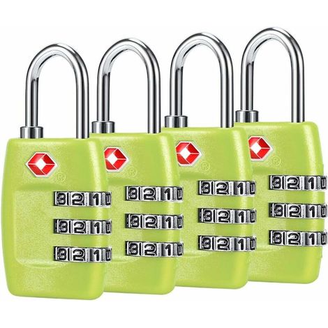 Cadenas à bagages (lot de 4) - Cadenas à combinaison à 3 chiffres - Cadenas homologué TSA pour valises et bagages (Vert 1) (1/5)