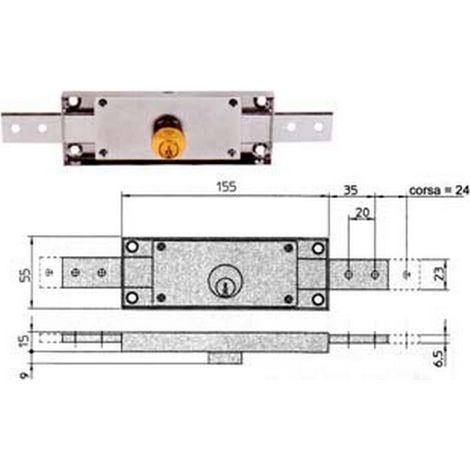 2PZ SERRATURA CILINDRO FISSO TONDO CENTRALE 8231 mm155x15x55h. dotazione chiavi