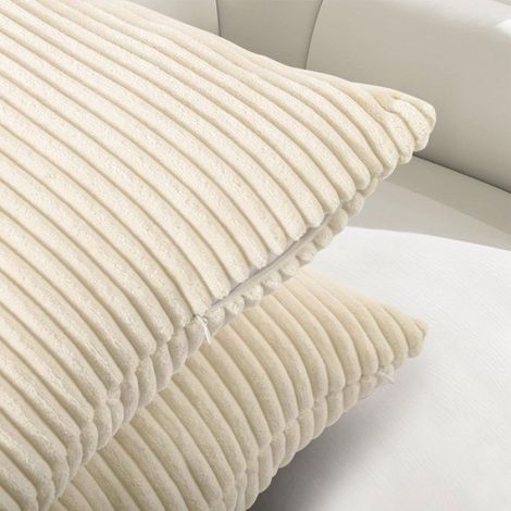 Housse De Coussin - Velours Côtelé - 40 X 40 Cm - Pour Canapé Fauteuil Chambre - Blanc Cassé - Lot De 2 (1/4)