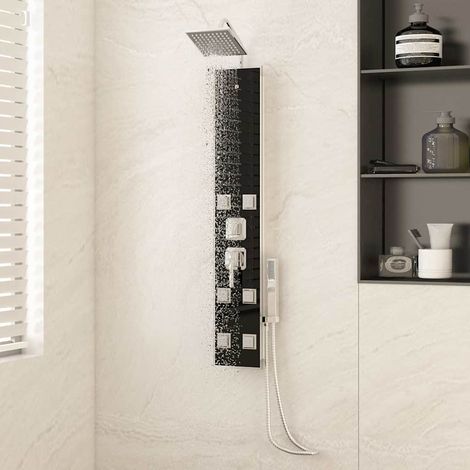 vidaXL Panneau de douche Verre 18x45,5x130 cm Noir (1/5)