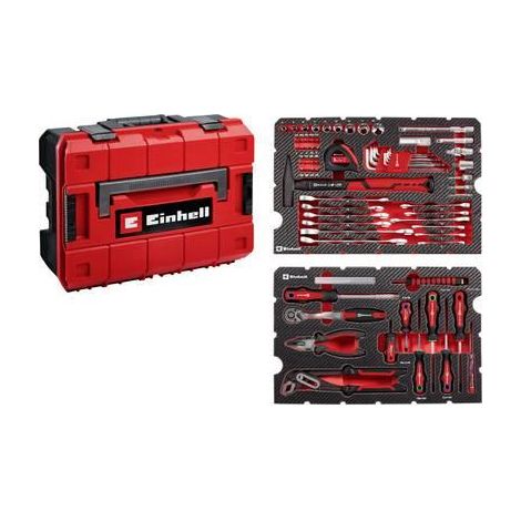 Einhell E-CASE original de 80 piezas (juego de herramientas de alta calidad en un robusto maletín de plástico apilable, ideal como equipamiento básico para el hogar y el taller)