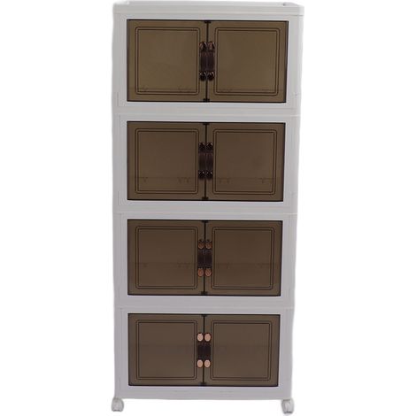 Lot pliable empilable boîte rangement magnétique double porte verrouillable roues coins arrondis conteneur 4 couches chambre (1/5)