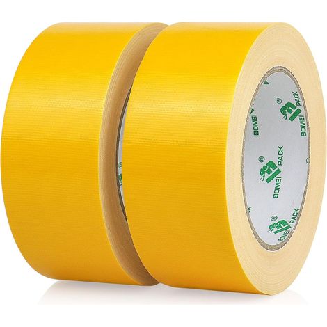 Duct Ruban adhésif en tissu renforcé 2R 2in25m pour les réparations, la fixation, les travaux lourds, le ruban adhésif en toile déchirable à la main sans résidu (Jaune) (1/5)