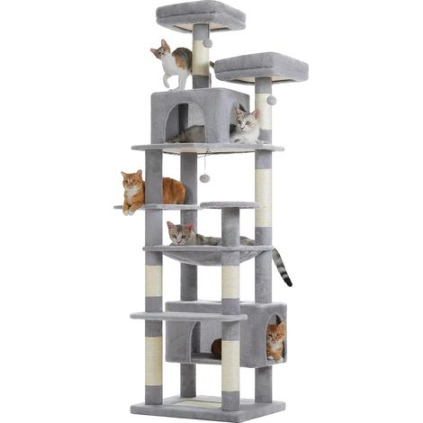 Árbol para gatos, diseño multinivel, condominios espaciosos, 205 cm, gris. (1/2)