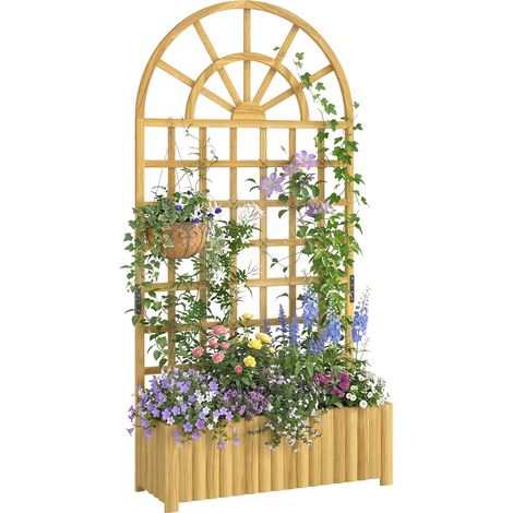 Outsunny Wooden Raised Planter with Lattice Trellis for Climbing Plants (1/5)