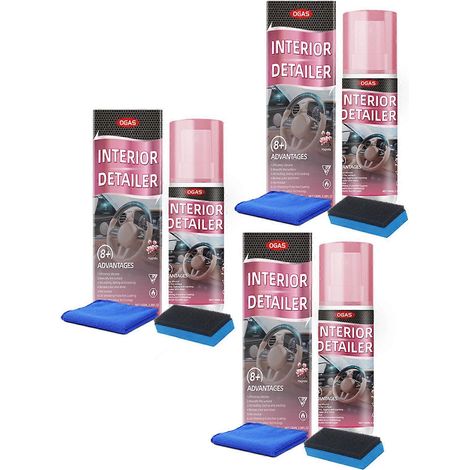 Nettoyant intérieur de voiture - Spray nettoyant multi-usages pour plastique, caoutchouc et cuir, idéal pour le nettoyage intérieur, les sièges et le tableau de bord (3 unités). (1/5)