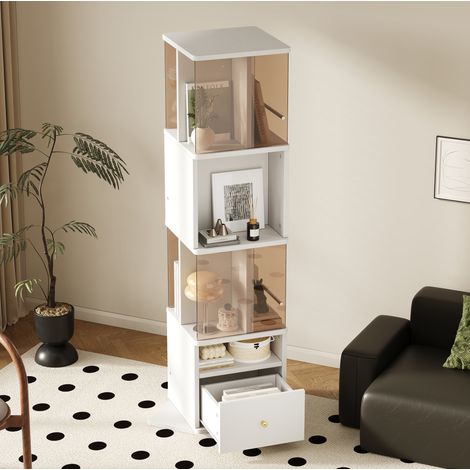 Vetrina girevole 50x50x160 cm in MDF e vetro bianco e marrone FLORAGRACE (1/5)
