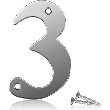 1 Pcs 75mm Hauteur (3 Inch) Numéro de porte chromé boulonné 3 Numéro de maison en acier inoxydable 304, Convient pour les portes avant, en bois, composites, UPVC