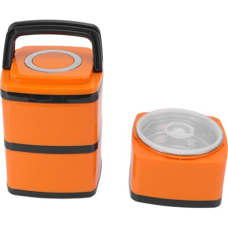 Boîte repas isotherme 304 inoxydable orange, double couche carrée, bento japonais 4/3 niveaux 2.2L, gamelle sous vide pour déjeuner (1/5)