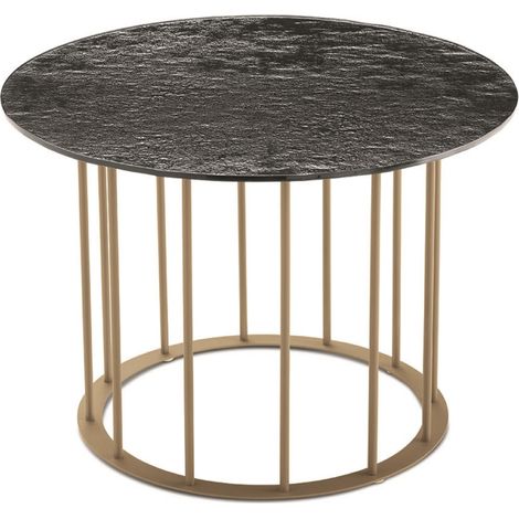 Tavolino tondo D60 cm con base in metallo Beige e piano in vetro martellato Fume' MUTE (1/2)