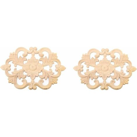 2PCS Meubles en Bois Sculpté Onlay Applique Non Peint Décoration de l'armoire de Porte à la Maison(30  19CM) Bois Sculpté Meuble Sculpté Bois Naturel Forme Fl Imprimé Floral (1/5)