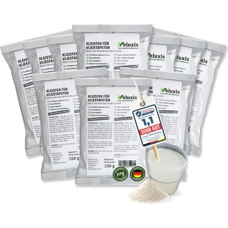 Colle à papier peint intissé – Lot de 10, colle pour papier peint intissé pour 300 m², sans traces et corrigible, prête à l'emploi en 10 min – Veluxis