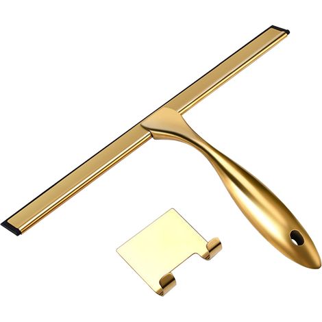 Grattoir de douche en acier inoxydable avec manche et bande de caoutchouc silicone, outil de nettoyage pour vitres de salle de bain, miroirs de cuisine et de voiture