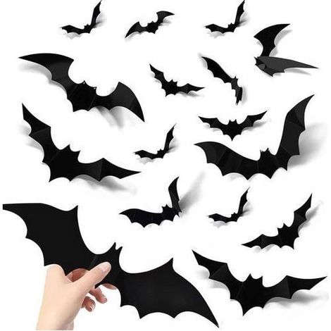 Autocollants chauves-souris Halloween en PVC imperméable - WINLLINEE - Lot de 72 pièces - Noir - Intérieur/extérieur (1/5)