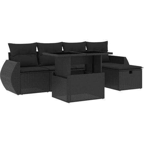 Set Divano da Giardino 6 pz con Cuscini Nero in Polyrattan vidaXL (1/5)