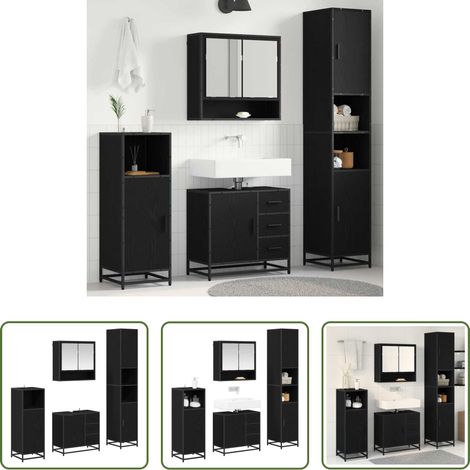Spiegelschrank - Badezimmermöbel-Set 4 pcs Schwarz Eichen-Optik Holzwerkstoff (1/5)