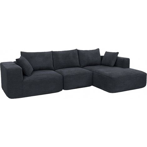 [NON UTILIZZATO] Set divani sofà HHG-934, divano a 3 posti lounge, stoffa/tessuto a coste (370 g/m²) penisola a sinistra, grigio scuro (1/5)