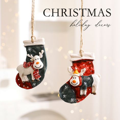 Ornements de sapin de Noël en métal, lot de 2 Ornements suspendus de Noël : Père Noël, bonhomme de neige, chaussette de Noël, traîneau. Ornements pour sapin pour décorations de fêtes (1/4)