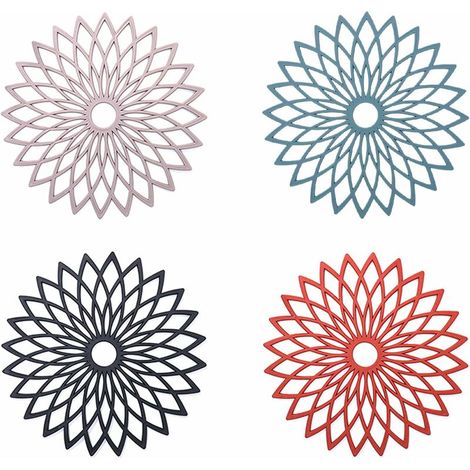 Fleurs Tapis Dessous Plat Silicone Dessous Plats Silicone Anti-DéRapant Isotherme Flexible Durable AntidéRapant Pour Pots,PoêLes,Assiettes,Verres,Bols Et Vases(8 PièCes,DiamèTre 19 Cm) (1/4)