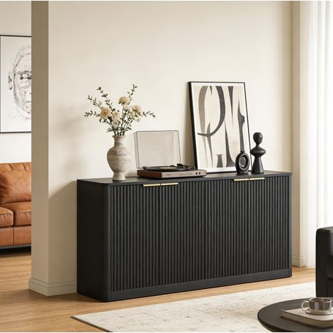 Buffet 150x40x70.5 cm noir en MDF avec 4 portes et design ondulé (1/5)
