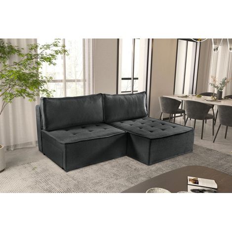 Ecksofa Schlafsofa AMALIA Stoff Raven Anthrazit Ottomane Rechts (1/5)