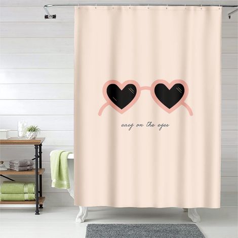 Rideau de douche motif cœurs romantique élégant, tissu imperméable, 180x180 cm (1/5)