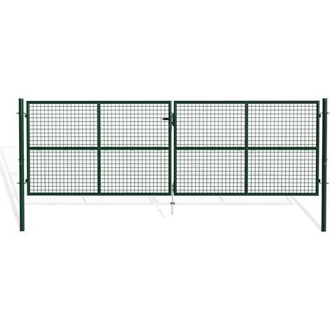 Casanoov – Portail battant grillagé 400x130cm – Acier galvanisé vert RAL 6005 – Maille 50x50mm – Poteaux ronds Ø60mm (1/5)