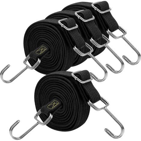 Bungee Straps with Hooks, 200cm Long, Adjustable Black Rubber Bungee Straps with Hooks for Luggage, Roof Racks, Tarps, Mobile Cargo, Camps, Tarpaulins, (1/5)