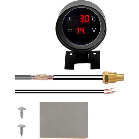 Indicatore di temperatura digitale rotondo a LED per auto, camion, moto, termometro, voltmetro e misuratore di tensione 2 in 1 A (1/4)