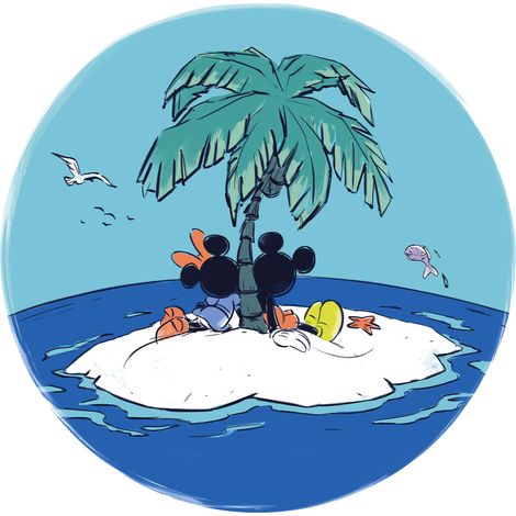 Papier peint rond auto-adhésif - Mickey and Minnie Beach Vacation - Diamètre 125 cm