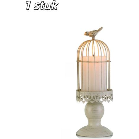 Bougeoir lanterne portable vintage en forme de cage à oiseaux pour décoration intérieure chambre mariage et création d'une ambiance chaleureuse petit modèle couleur ivoire (1/5)