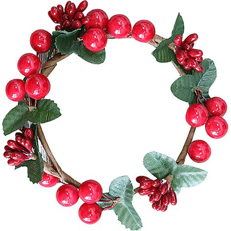 Couronne bougie Noël artificielle baies rouges pour centre de table déco mariage fête (1/2)