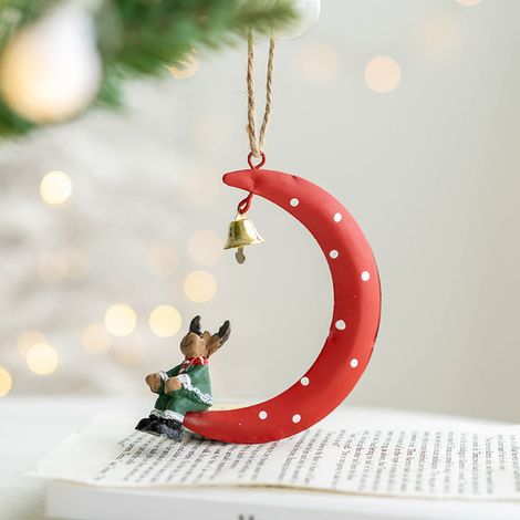 Weihnachtsbaum-Anhänger aus Schmiedeeisen, lustiger Weihnachtsmann sitzt auf dem Mond, Wanddekoration für Zuhause (1/5)