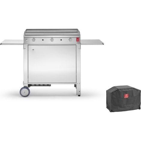 Plancha PLANET à gaz - CHEF 80 Lisse + Housse PLANET à gaz + Chariot fermé - 3 brûleurs