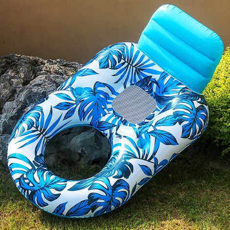 Bouée Gonflable avec Auvent, Flotteur Piscine en Forme de Feuille d'Érable avec Siège en U et Chaise Longue, Matelas Flottant Géant pour Détente Aquatique