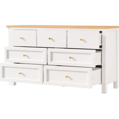 2-in-1 drehbarer Schreibtisch mit 7 Schubladen, Eiche Natur/Weiß (1/5)