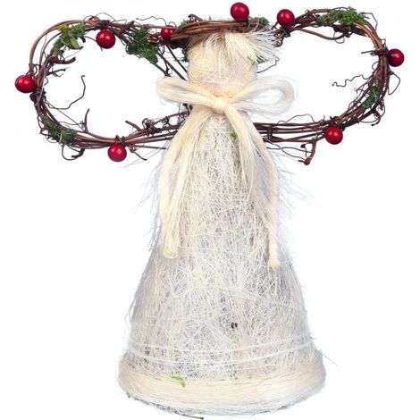 Angelo di Natale sorridente in sorbo e sisal, 22 cm (1/3)
