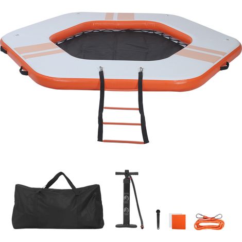 Mophorn Aufblasbares Schwimmdock 2,6x2,6 m, Schwimmplattform mit rutschfester Oberfläche, Tragetasche & abnehmbarer Leiter, Schwimmende Insel für Pool, Strand & Meer, Orange (1/5)