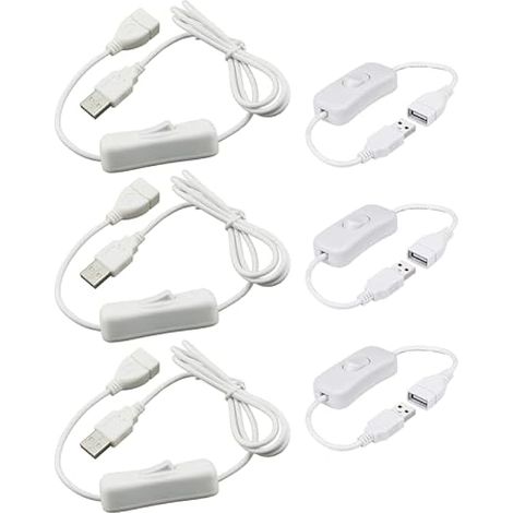 3 Pièces 1M+3 Pièces 0,5M, Blanche Rallonge USB avec Interrupteur, Câble USB Mâle à Femelle avec Interrupteur, Convient pour Lampe de Bureau LED, Ventilateur USB (1/5)