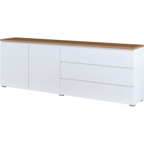 Buffet long 2 portes 3 tiroirs Liko Blanc et Bois (1/5)