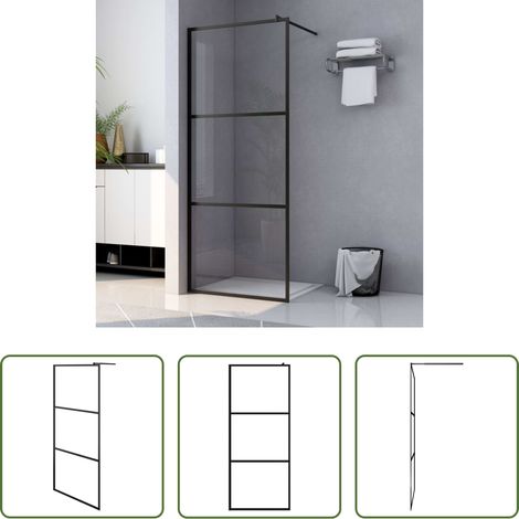 vidaXL Parete Doccia Walk-in in Vetro Trasparente ESG Nera 80x195 cm